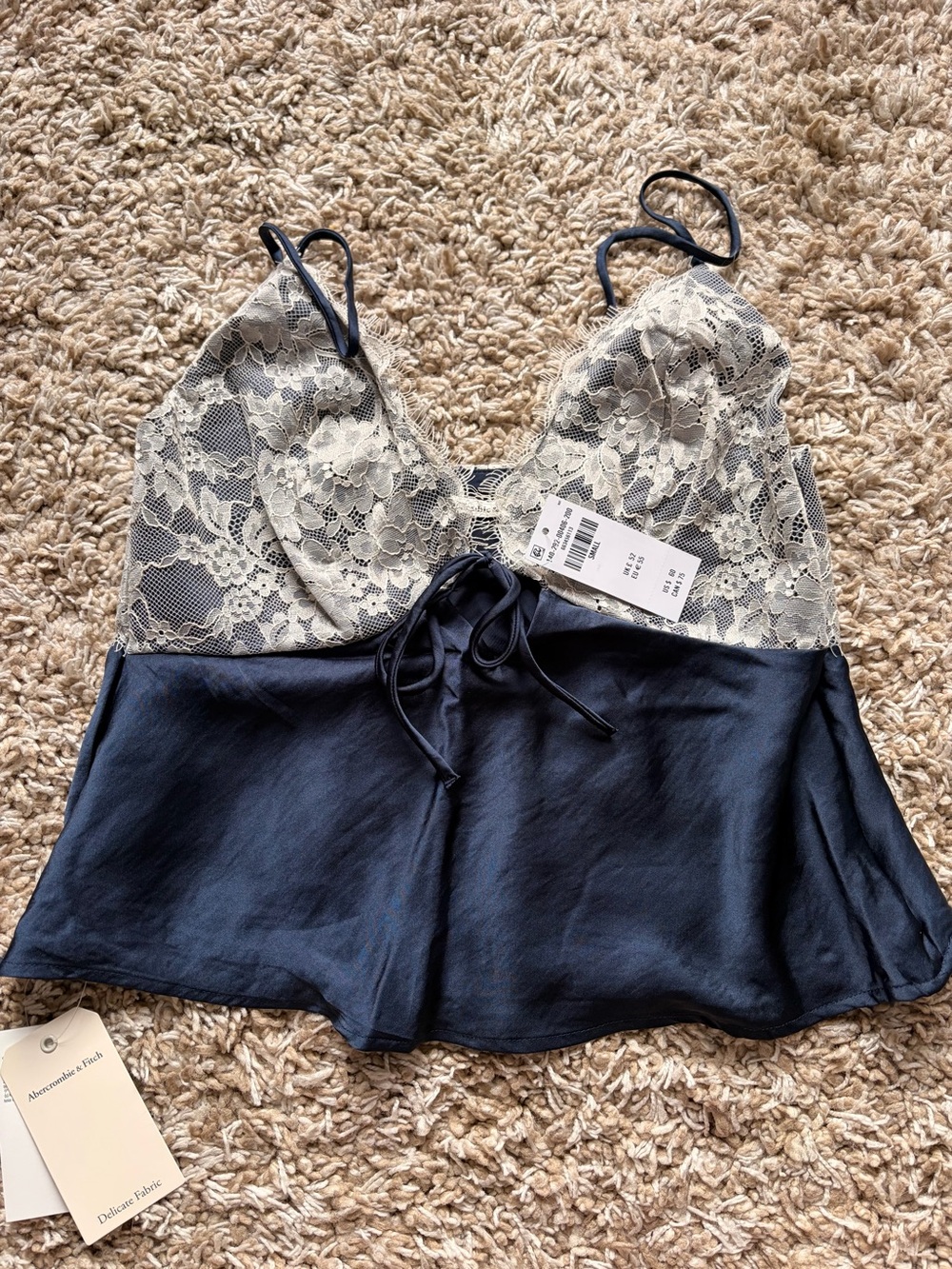 Abercrombie & Fitch Ivory Lace and Navy Satin Camisole